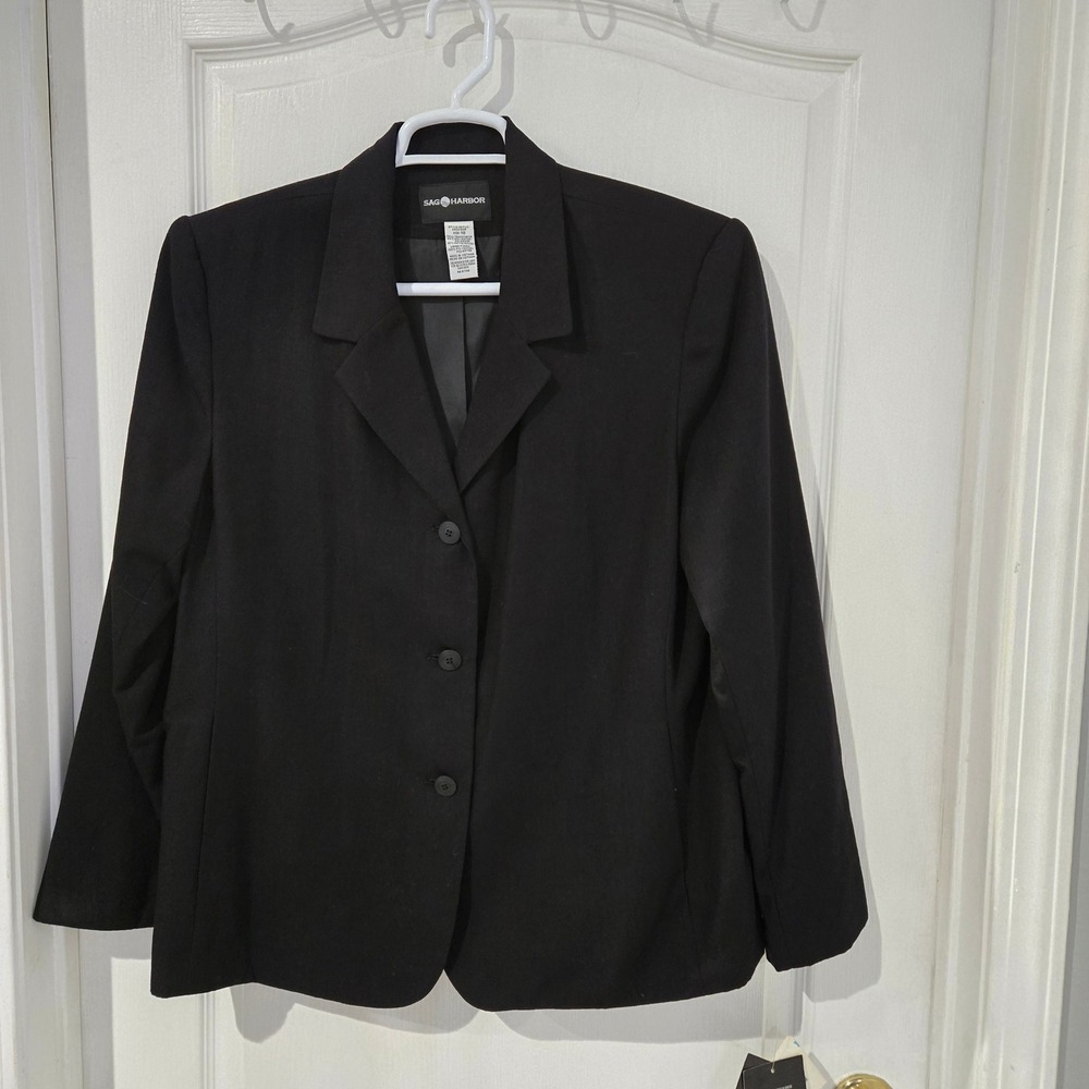 VTG Sag Harbor Blazer Women 18 Black NWT 3 Button Professional Office Jacket